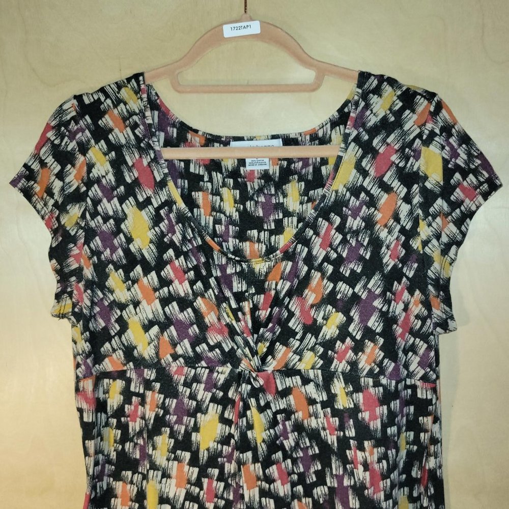 Liz Claiborne Black Orange Yellow Multicolor Print Top Women Size L - Picture 6 of 9